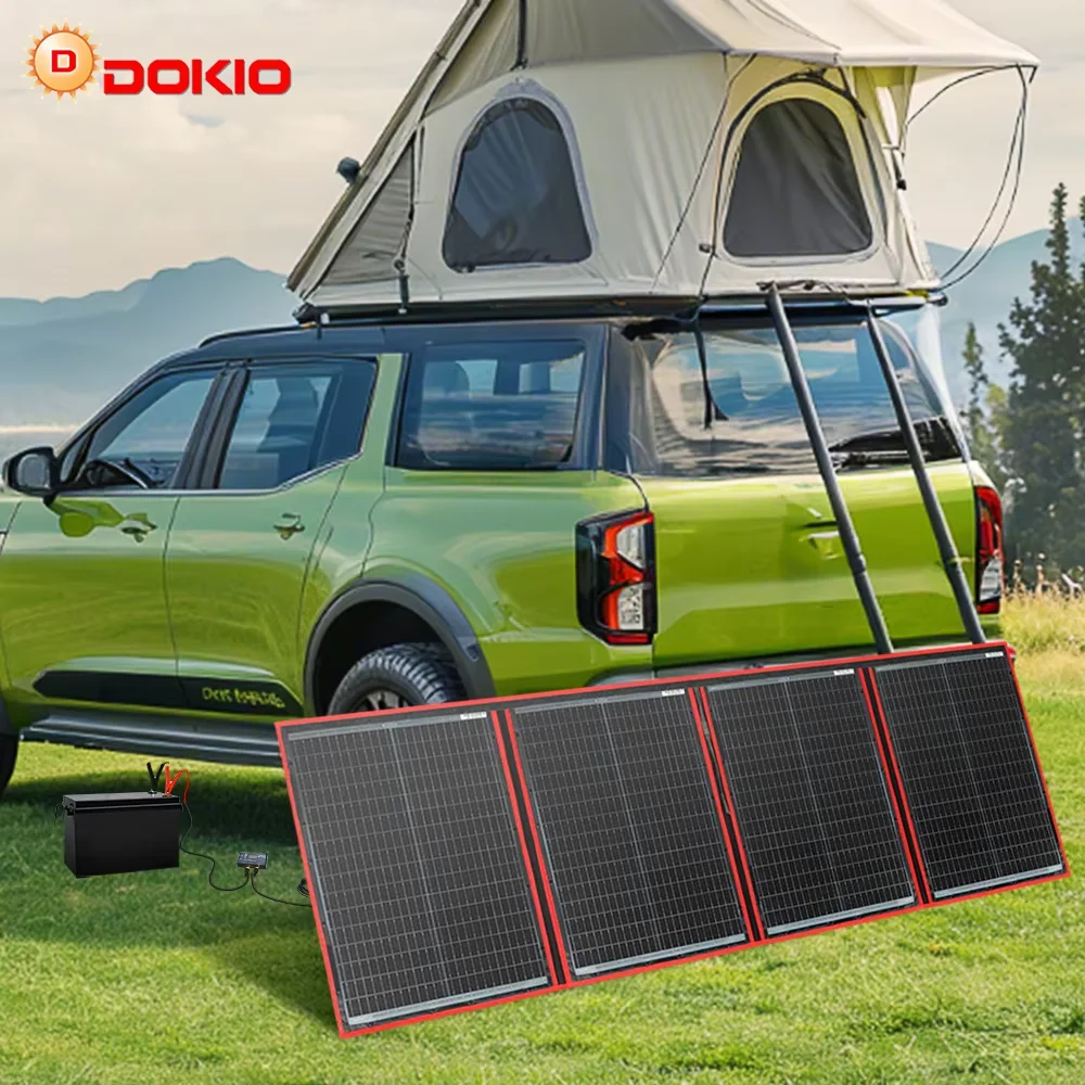 DOKIO 18V Faltbares Solarpanel mit tragbarem 12V-Ladegerät für Camping/Powerbank/Akku/Zuhause 200W Solar-Kit