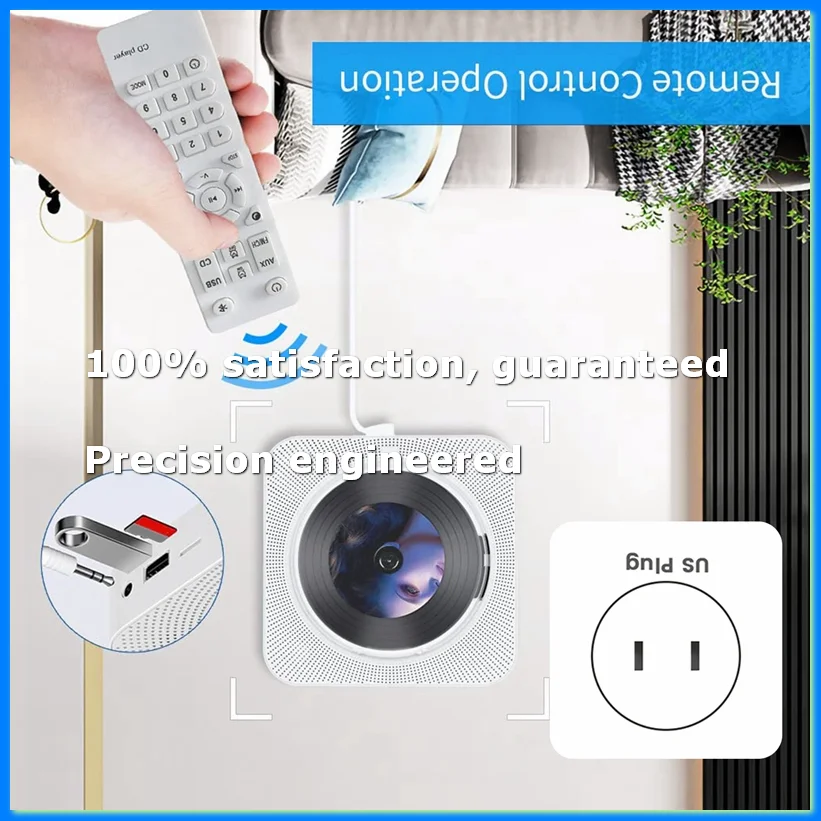 

Portable Bluetooth CD Player,Wall Mount CD Player Home Audio Music Players with Remote Control,LCD Display-US Plug-A31R