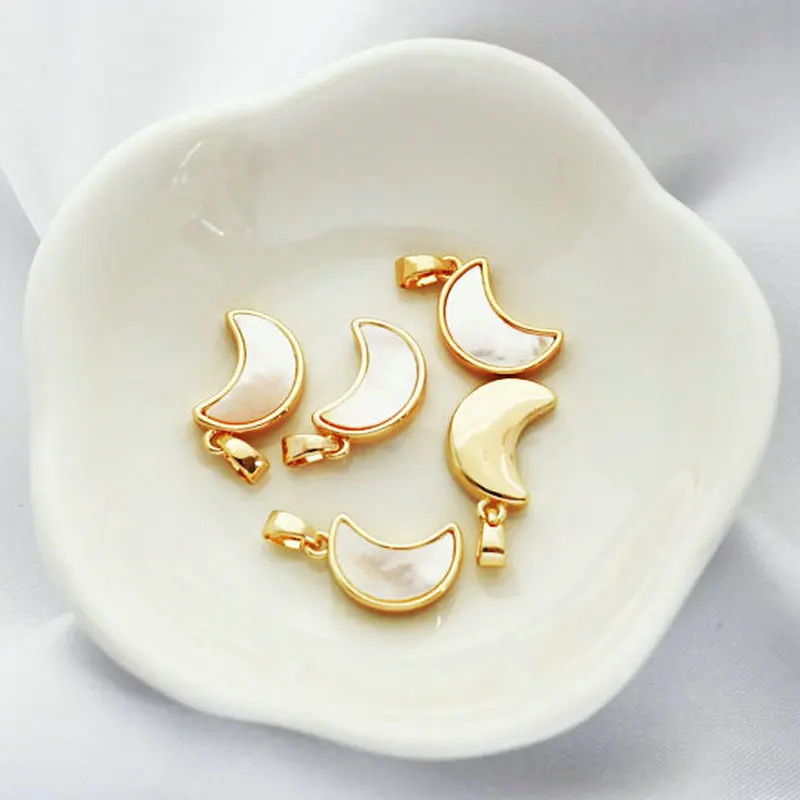 9x19MM 14K Gold Color Plated Sheel Moon Shape Connect Charms Pendants Jewelry Making Supplies Diy Accessories