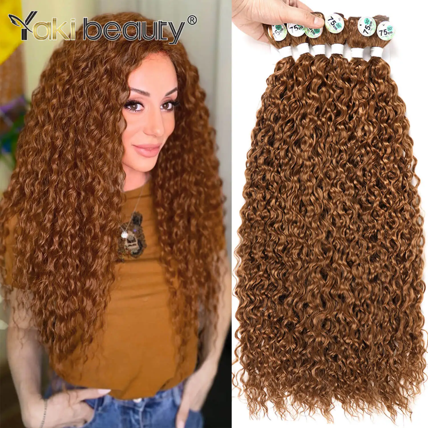 Pacotes encaracolados perversos longos sintéticos, fibra orgânica, extensões naturais do cabelo, onda resistente ao calor da onda, cor de Ombre, 9 PCes, 20 ", 24", 28"