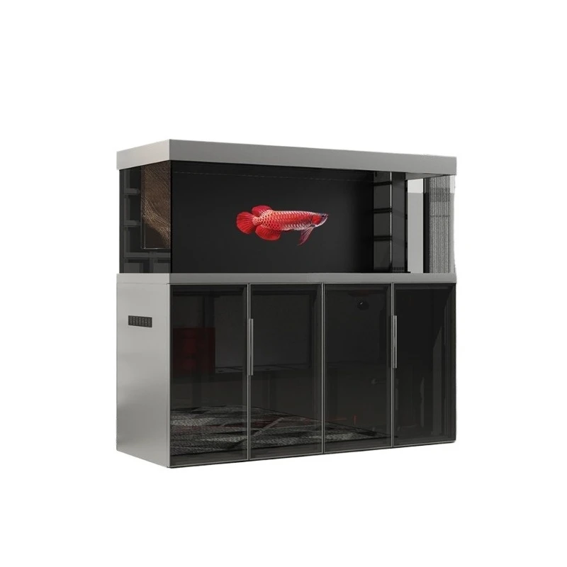 Living room dragon fish tank, ultra-white glass large vertical floor bottom filter belt cabinet integrated ornamental fish