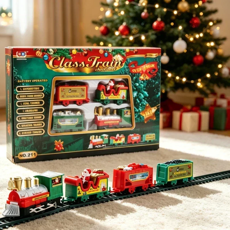 Christmas Electric Train Set Mini Santa Claus Rail Car Toy Creative Christmas Tree Decoration Train Education Toy Xmas Gift