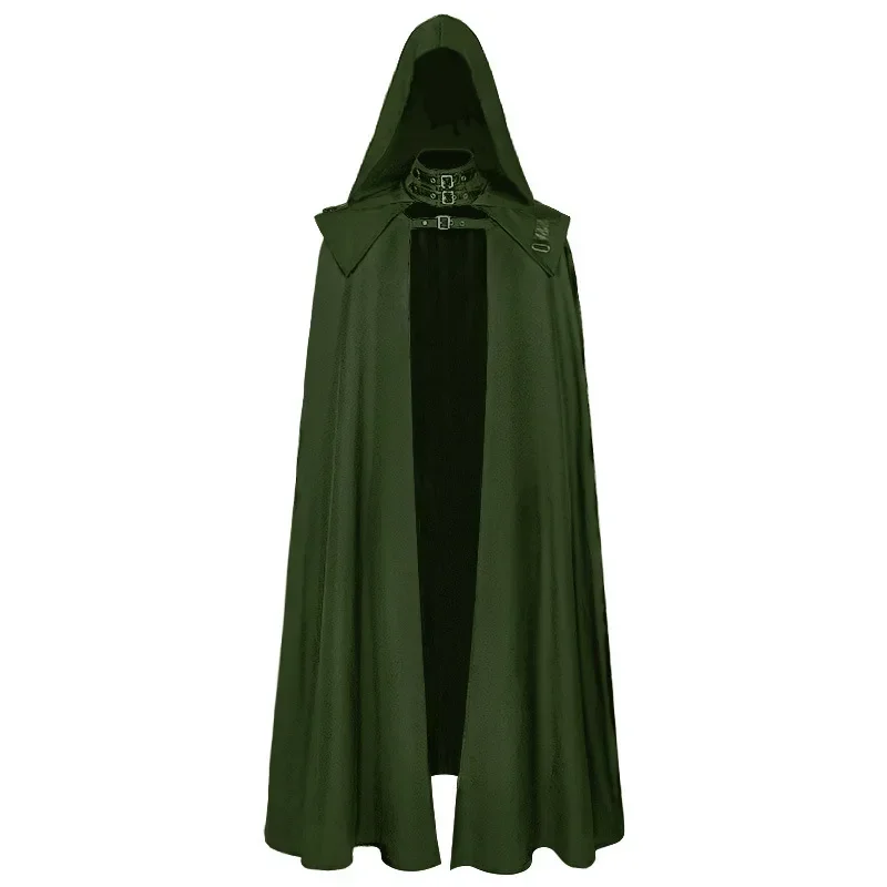 Manto medieval com capuz masculino, fantasia de cosplay de assassino vintage, gótico, fivela, ombro, cavaleiros, capa maxi