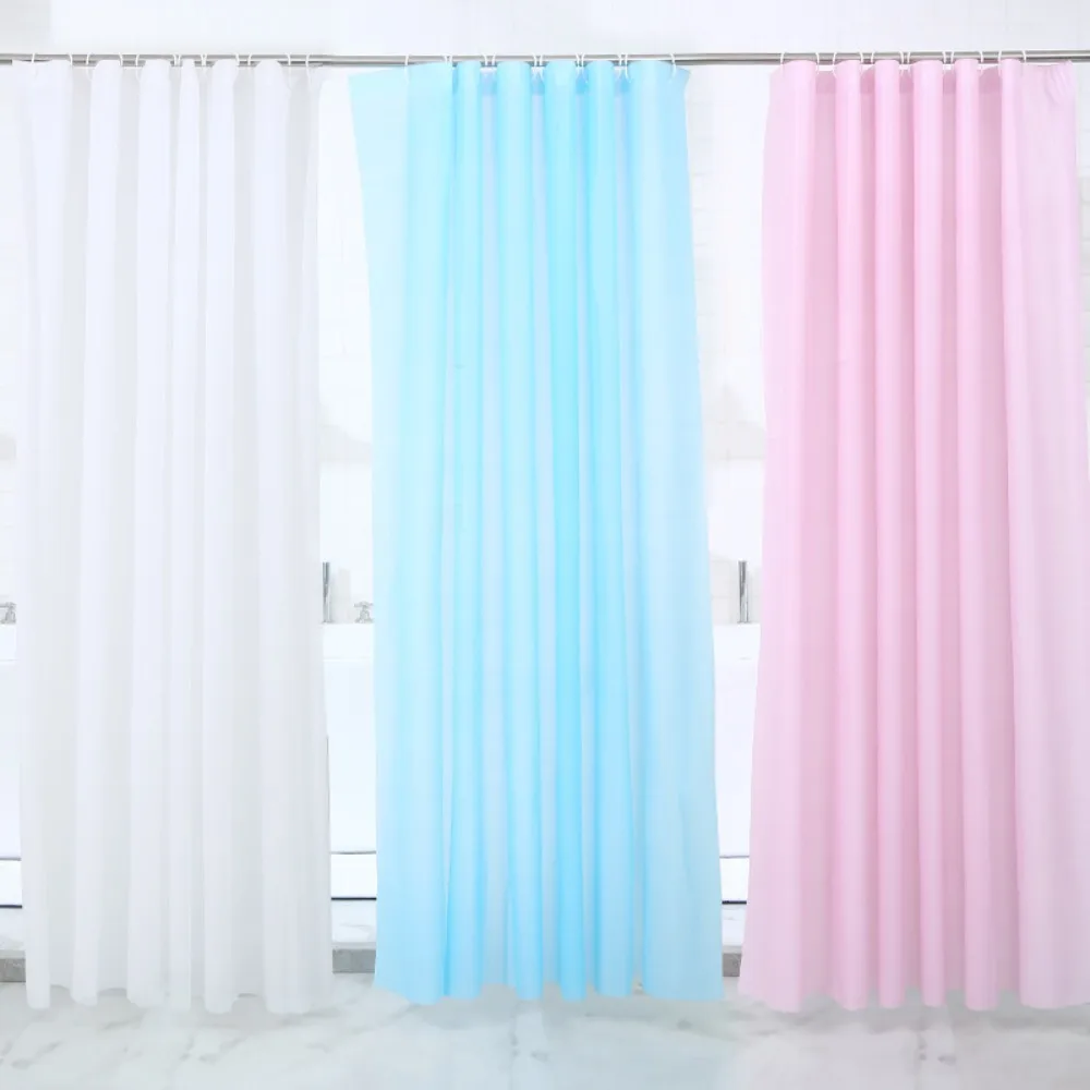 Extra Long Shower Curtain PEVA Mildew Proof Bathroom Curtain Waterproof Bath Curtains With Hook Solid Color Breathable