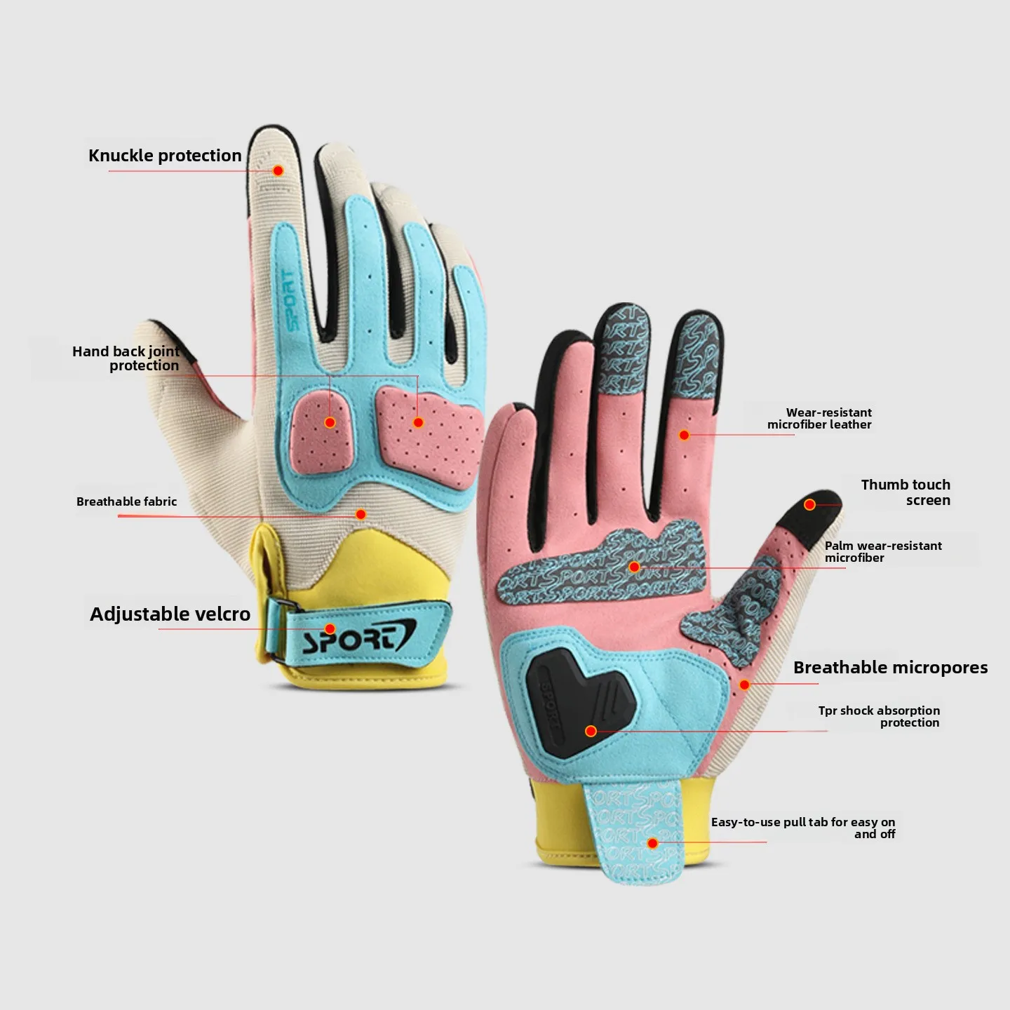 2PCS Gift Box Gloves Unisex Non Slip Shock Absorption Outdoor Cycling Motorcycle Dirt Bike Knight Pastel Color One Size