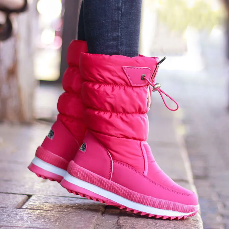 Winter thick women\'s snow boots Warm Plush Mid-calf Boots Non slip Waterproof  Platform Snow Boot Casual Female White shoes