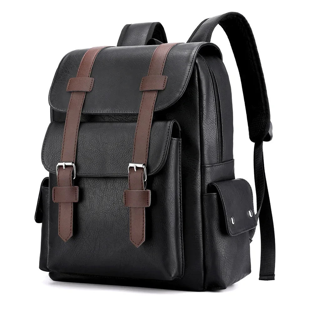 Korean Waterproof Version Travel Laptop Large Capacity Backpack PU Leather Casual Student Schoolbags