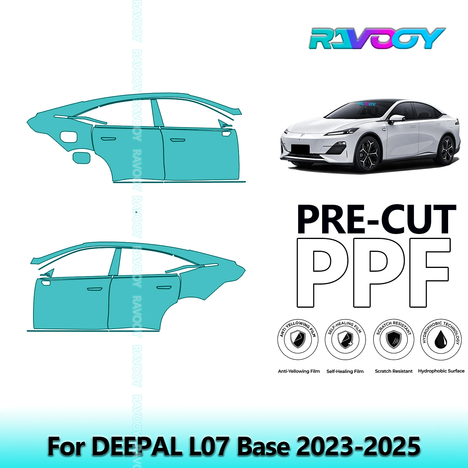 

For DEEPAL L07 Base 2023-2025 8.5mil Clear Matte Pre-Cut PPF Door & A/B Pillar Kit TPU Paint Protection Film Set
