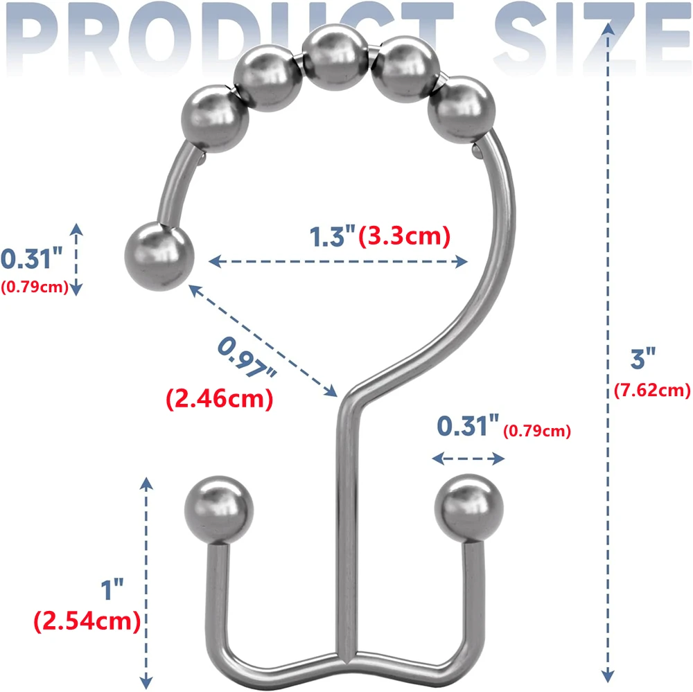 6/12/16PCS Rustproof Metal Shower Curtain Hook, Double Hook Shower Curtain Ring, Curtain Hook, Bathroom Hardware Accessories view 5