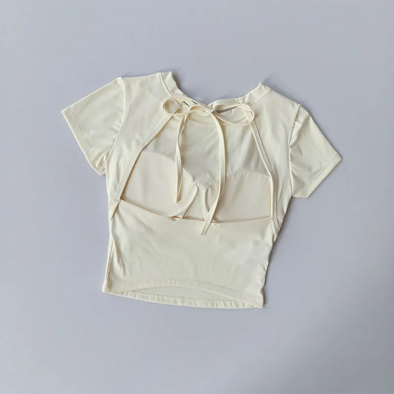 Sexy Kurzarm-Sportshirt mit Brustpolster, Schnelltrocknend, für Pilates, Laufen, Fitness und Yoga für Damen – Detail 3