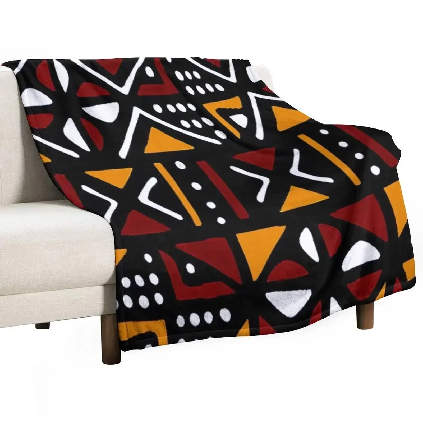 

Burgundy and Orange Bogolan African Pattern Throw Blanket Durable Warm Blanket for Daily Home Use