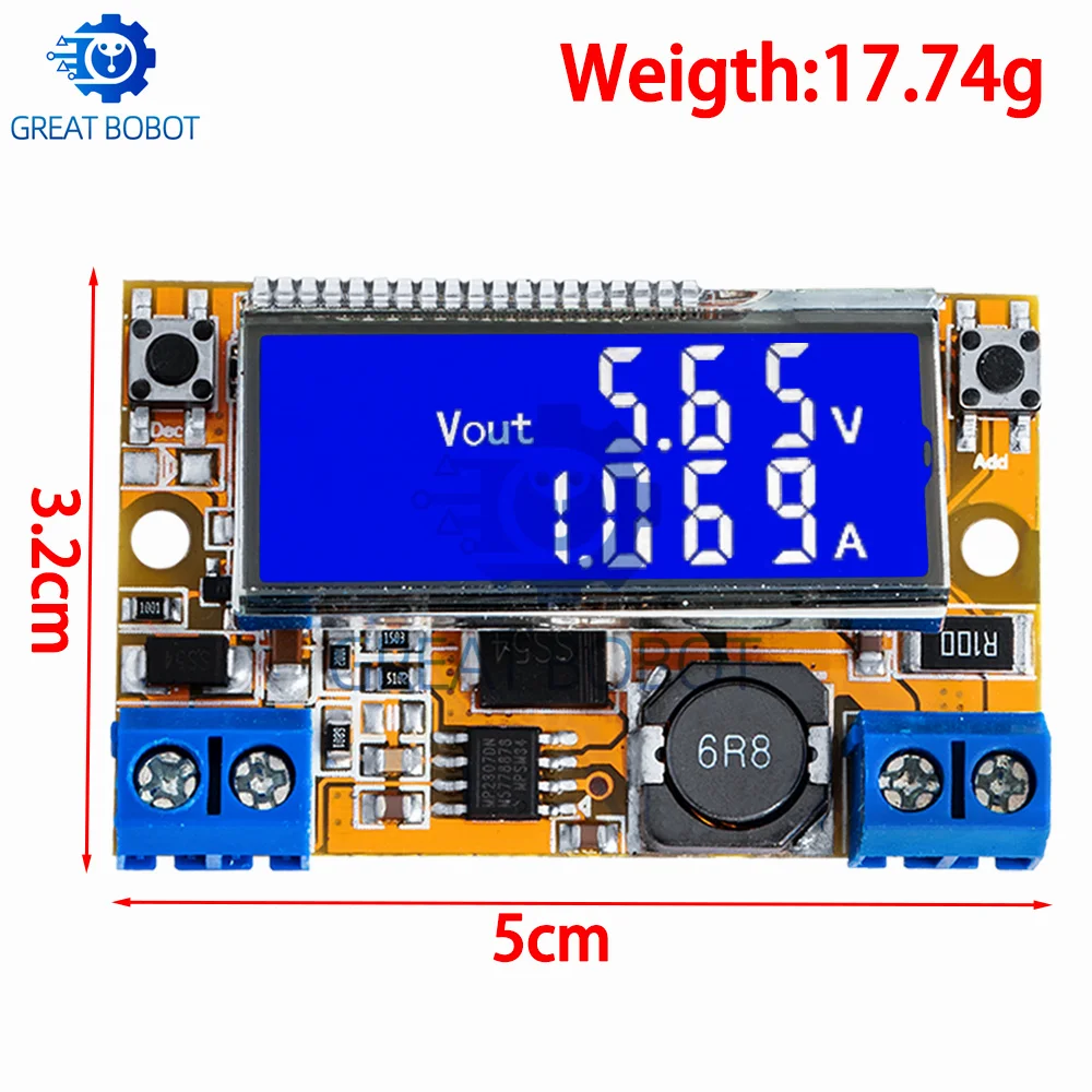 BS Dual Display DC DC 5-23V To 0-16.5V 3A Max Step Down Power Supply Buck Converter Adjustable LCD Step-down Voltage Regulator