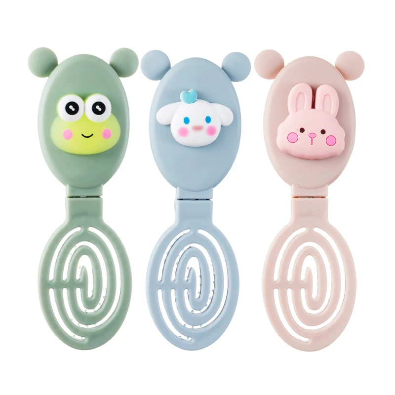 Mini Cartoon Massage Comb With Makeup Mirror Two-in-one Folding Cute Girl Hollow Comb Hairdressing Comb Handle HairComb Portable