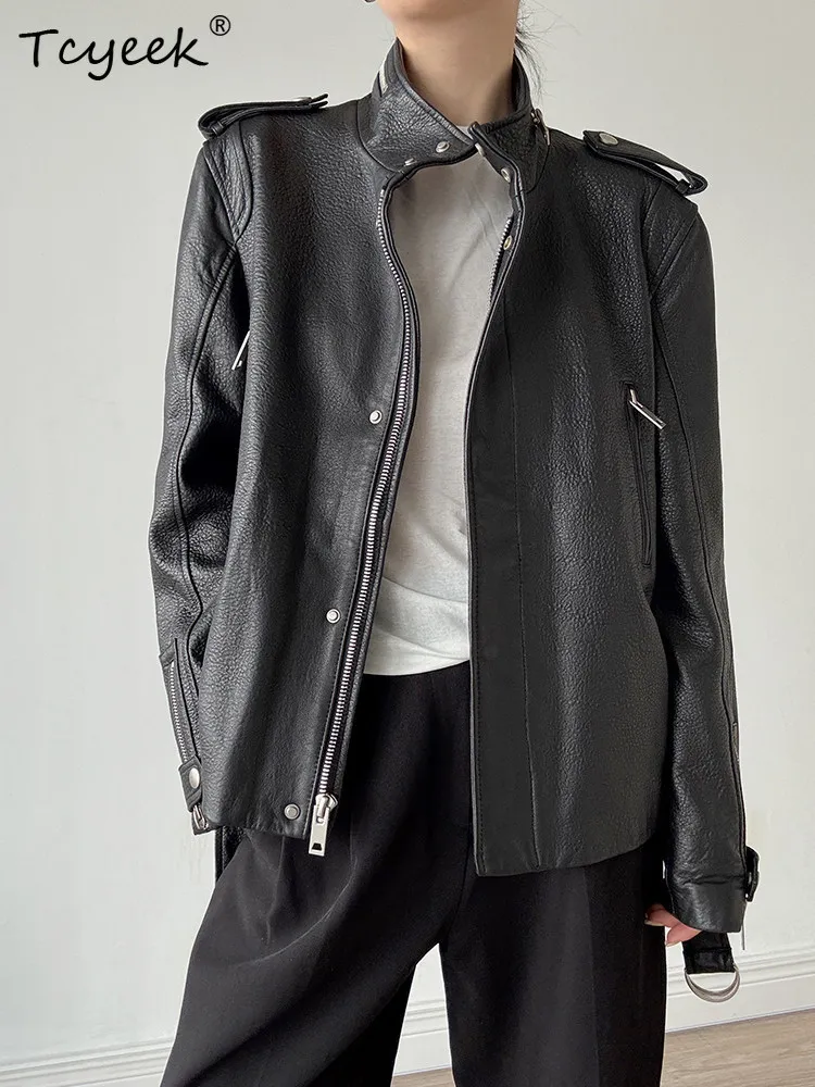 Tcyeek Echt Leren Jas Vrouwen Lente Herfst Kleding Echte Schapenvacht Jas Stand Kraag Womens Jassen Riem Jaqueta De Couro