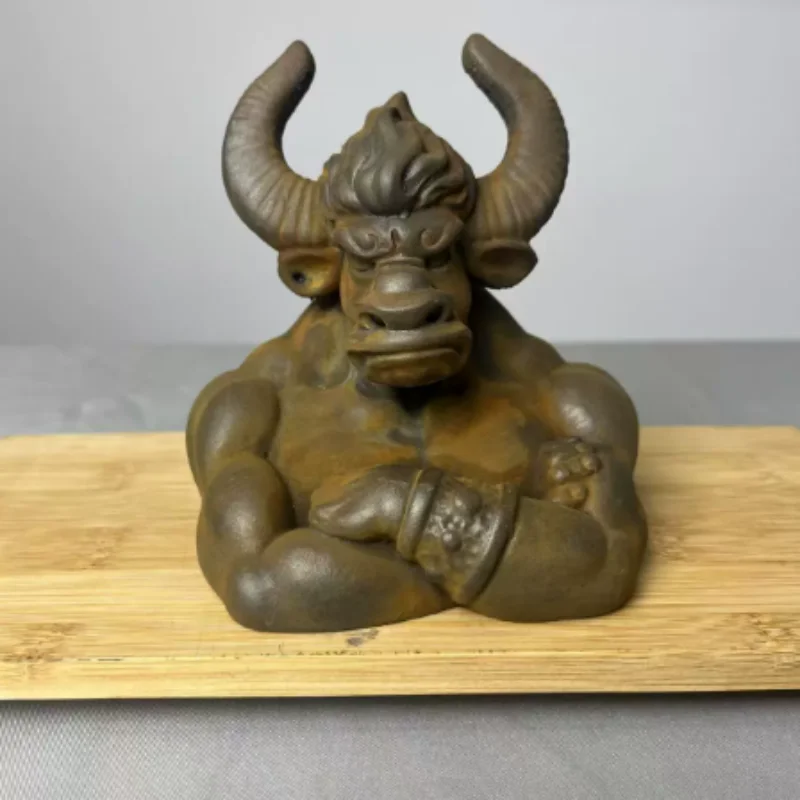 Vintage Cast Iron Bull Demon King Statue - Traditional Chinese Mythological Figurine, Home Tea Table Desktop Decor & Collectible
