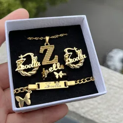 DUOYING Custom Butterfly 4 Pcs Set Personalized Charms Letter Bracelet 18mm Hoops Cuff Rings with Initial A-Z Letters For Kids