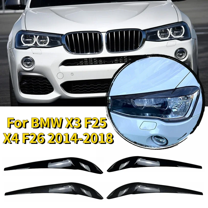 2pcs For BMW X3 F25 X4 F26 2014 2015 2016 2017 2018 Headlight Eyelids Eyebrows Body Kit Sticker Tuning Gloss Black ABS Plastic