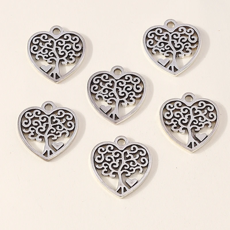 20 Stück 22x22mm Niedliche Legierungs-Liebesherz-Baum-Anhänger für Schmuckherstellung, Ohrhänger, Halsketten, Armbänder, DIY-Bastelbedarf – Detail 4