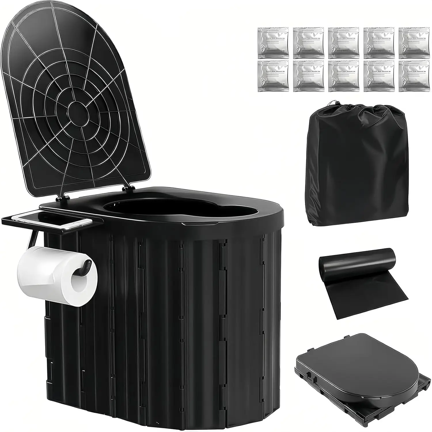 

Portable Camping Toilet w/ Gel & Leak Bags. Washable Potty for Tent, Beach, RV, Car & Travel.