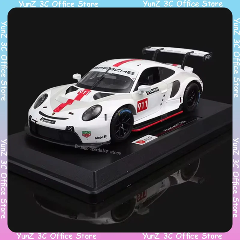 Bruago 1:24 Porsche 911 Rsr White Floral Edition Alloy Car Model Sports Car Enthusiast Collection Ornament Model Male Gift