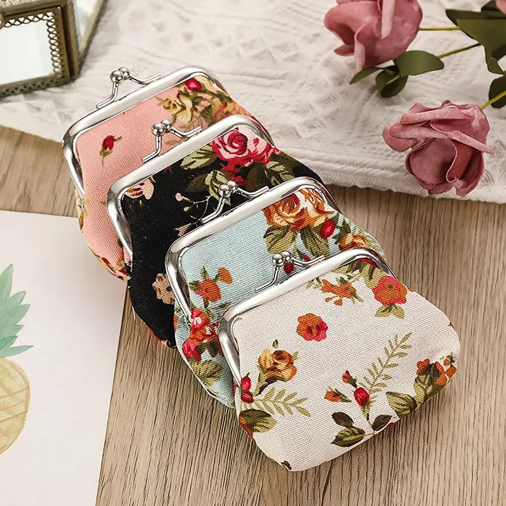 

Vintage Floral Coin Purse Iron Mouth Clip Ethnic Style Change Money Organizers PU Cash Pouch Gift Bag