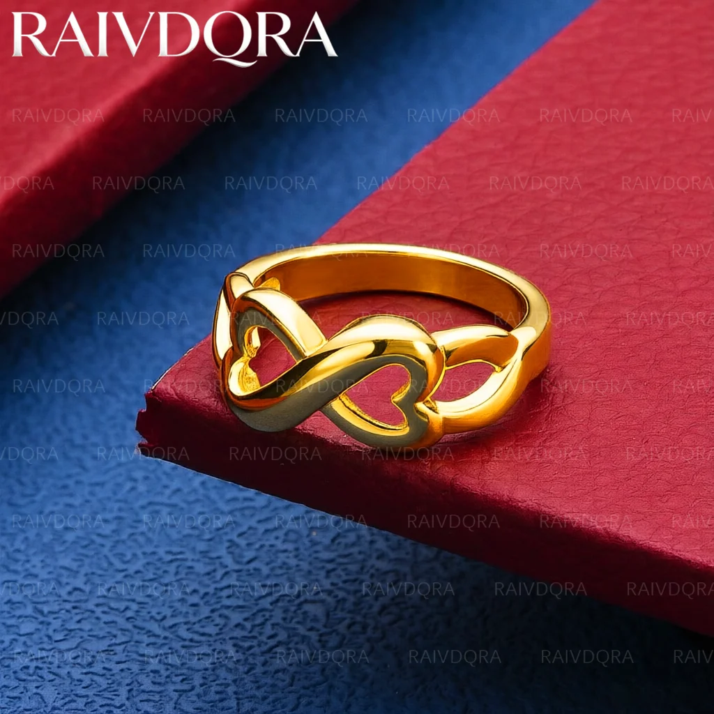 18K Gold Plated Size 8 Hearts Ring For Women Grace Jewelry Trend Fashionable Birthday Party Gifts And Daily Wear