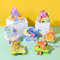 5Pcs Cartoon 3D House Building Model Paper Jigsaw Puzzle Educational Toy for Kids Birthday Party Favors School Prizes Pinata