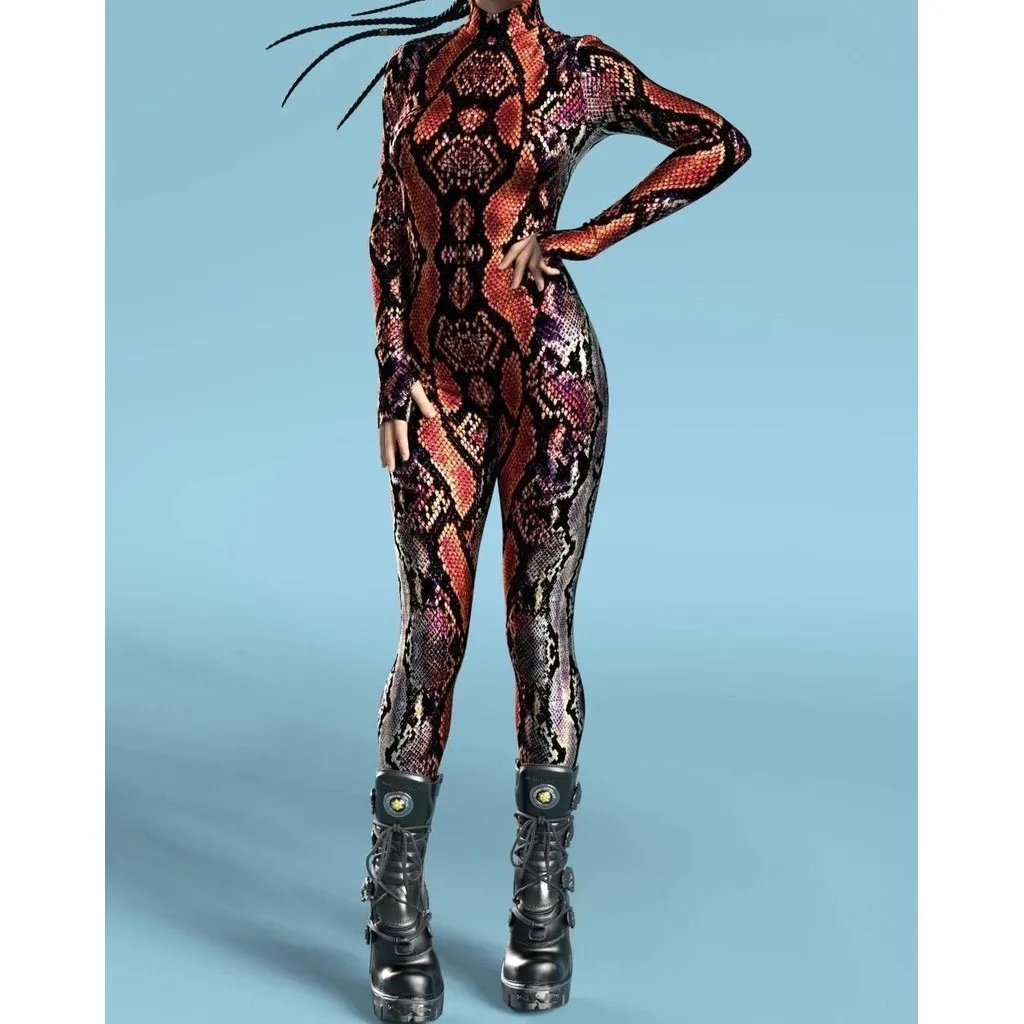 Unisex Animals Snake Cyber Punk 3D Digital Printing Halloween Party Role Play Outfit Women Men Cosplay Costume Carnival Jumpsuit