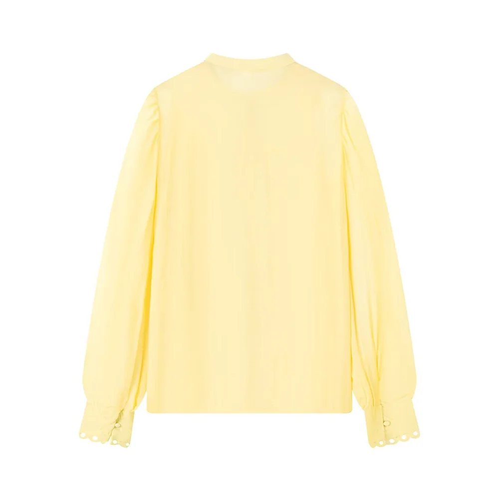 Autunno nuovo abbigliamento da donna in stile europeo e americano moda semplice e versatile top con bordi in pizzo tinta unita