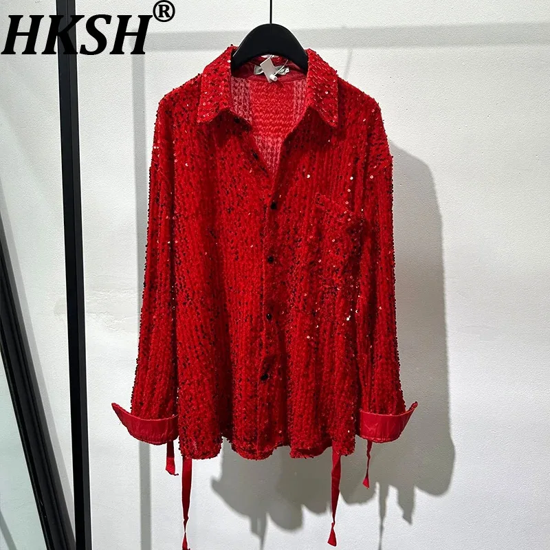 

HKSH Autumn New Women Tide Shirt Heavy Craft Studded Sequins Long Sleeve Versatile Casual Personality Streetwear Ins Tops HK9097