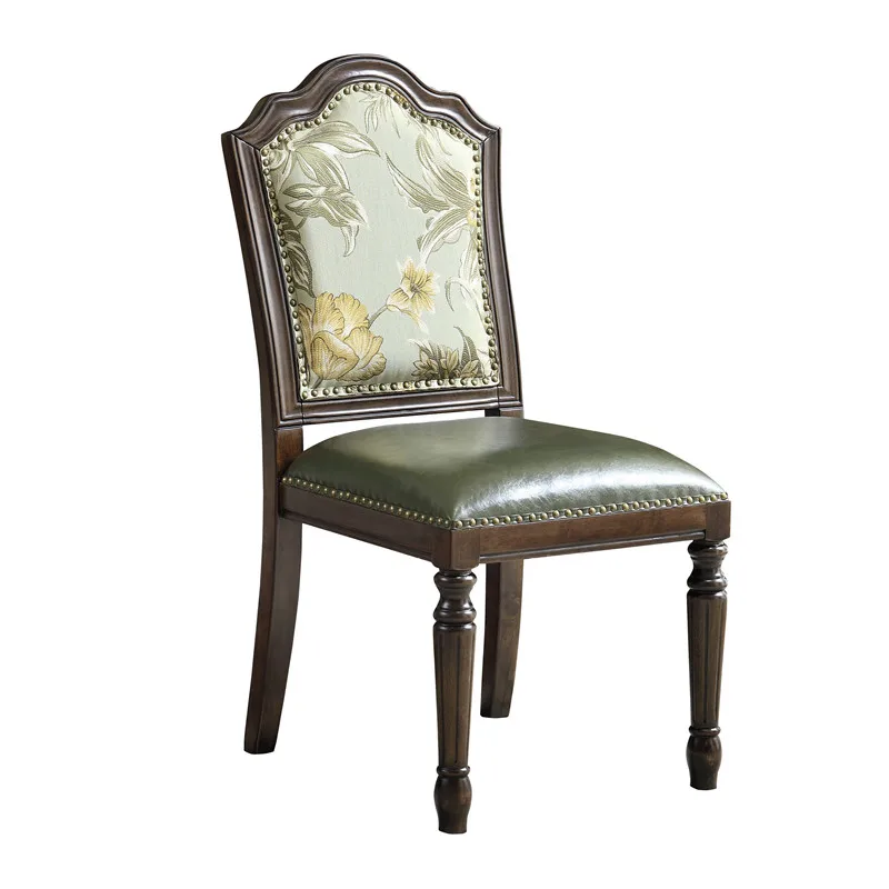 American Solid Wood Soft Bag Dining Chair Carved Fabric Casual Book Chair Armchair Black Walnut