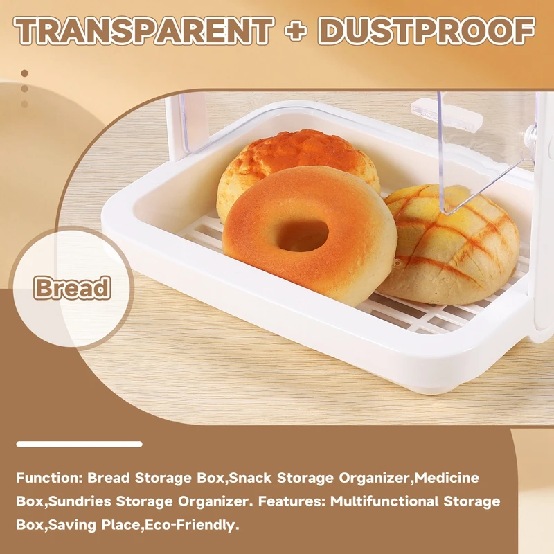 Kitchen Bread Storage Box Plastic Medicine Storage Box Cosmetic Organizer Multifunctional Flip Medicine Bread Boxes-A13G