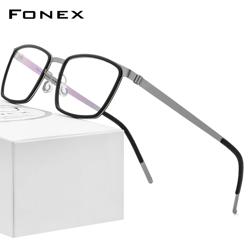 

FONEX Acetate Alloy Eye Glasses Frames for Men Square Eyeglasses Frames 2024 Women Screwless Eyewear 98629