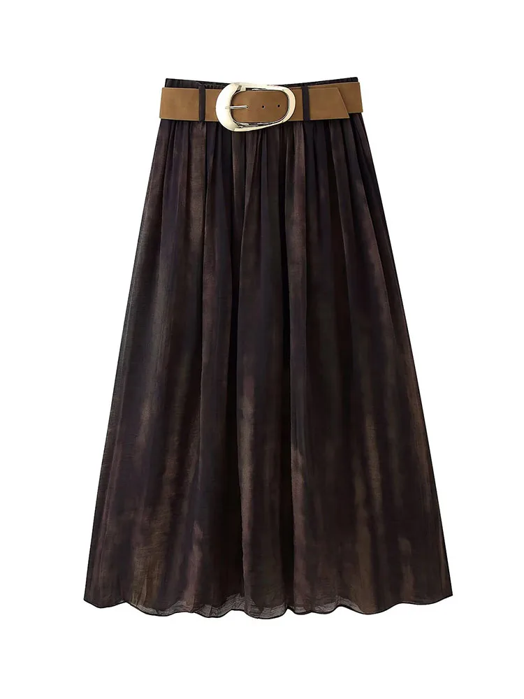 HH المرأة الشتاء موضة غامض مطبوعة الزنانير ميدي سليم تنورة طويلة الإناث مزاجه عادية مطوي مربوط الكاحل طول تنورة #2