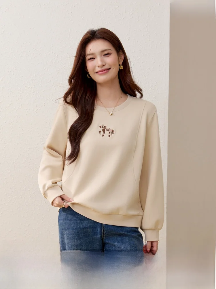 

Модный свитшот с круглым вырезом и разрезами для женщин больших размеров, весенняя коллекция, удобный, из смесового хлопка, с длинными рукавами