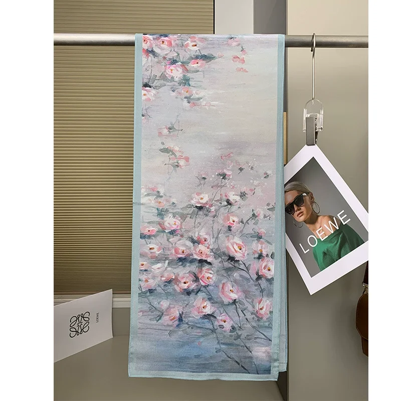 Luxury Chinese Style Printed Mulberry Silk Long Scarves INS-style Design Elegant & Versatile Real Silk Shawl & Scarf view 3