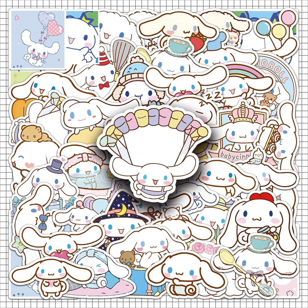 10/30/50 Uds. Pegatinas de Cinnamoroll de dibujos animados, pegatinas divertidas impermeables para ordenador portátil, papelería, casco, pegatinas de Graffiti, juguete clásico
