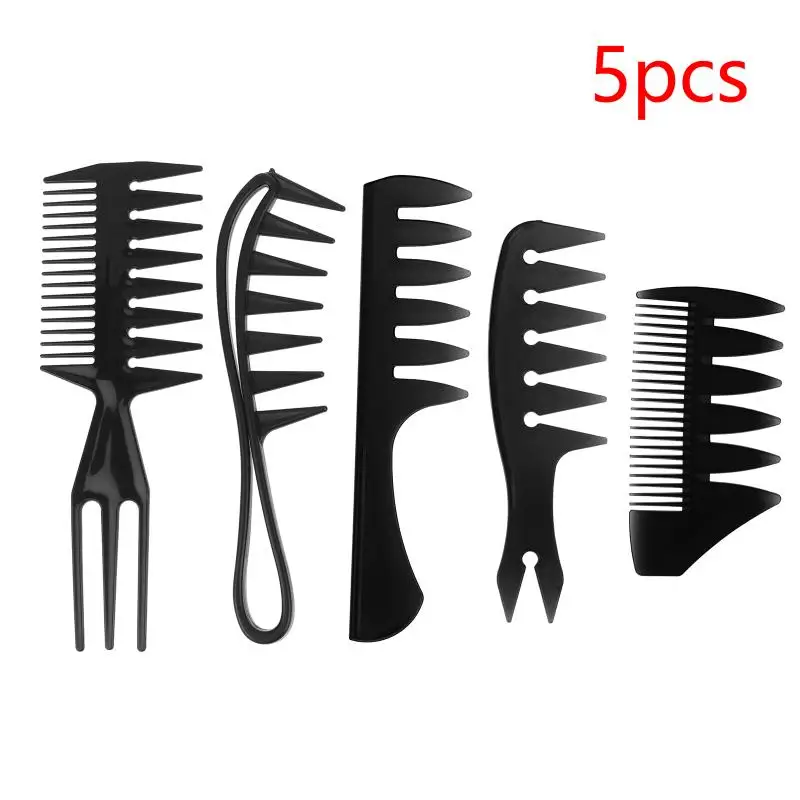 【HBA】5Pcs Hair Styling Wide Tooth Comb Hair Pick Texture Comb Slicked-back Undercut Anti Static Comb Styling Comb Set For Men