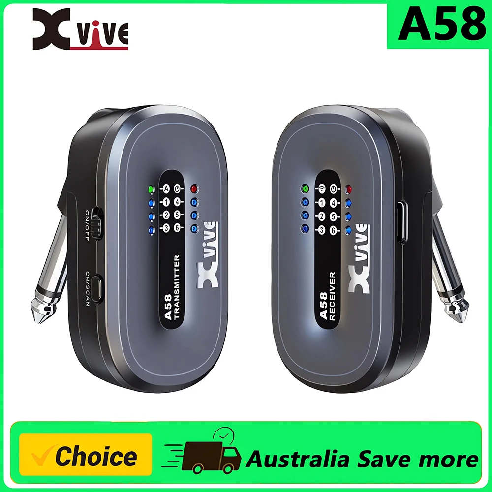 Xvive A58 Wireless Guitar System 5.8GHz Wireless Guitar Transmitter Receiver for Active or Passive Pickup Electric/Acoustic Bass
