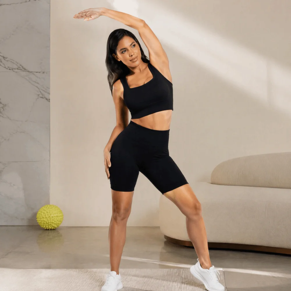 2pcs High Waist Design Ribbed Crop Tank Pull-On Style Stretchy Material High Waist Yoga Shorts Women Workout Sets Gym Workout