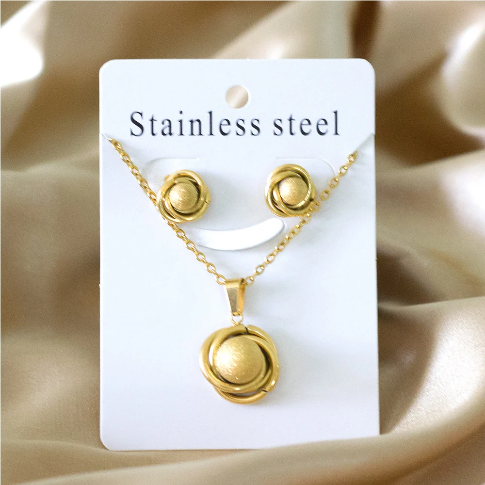 Steel Ball Pendant Necklace And Stud Earrings Set For Women Stainless Steel Jewelry Set 2 Pieces Wedding Party Gifts Jewelry
