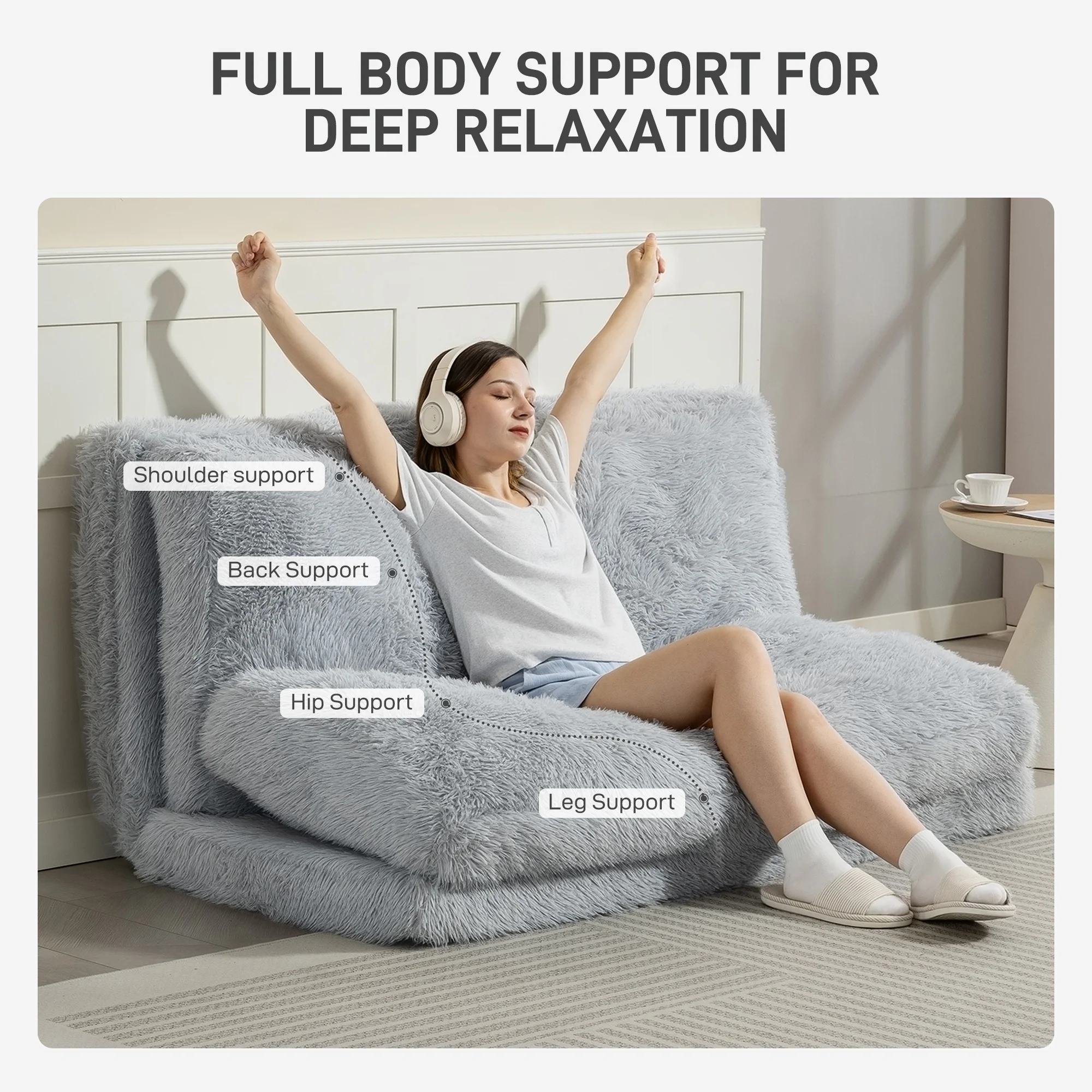Homcom Bean Bag Chair Floor Sofa Bed for Adults 54 X102 in Light Gray image 5