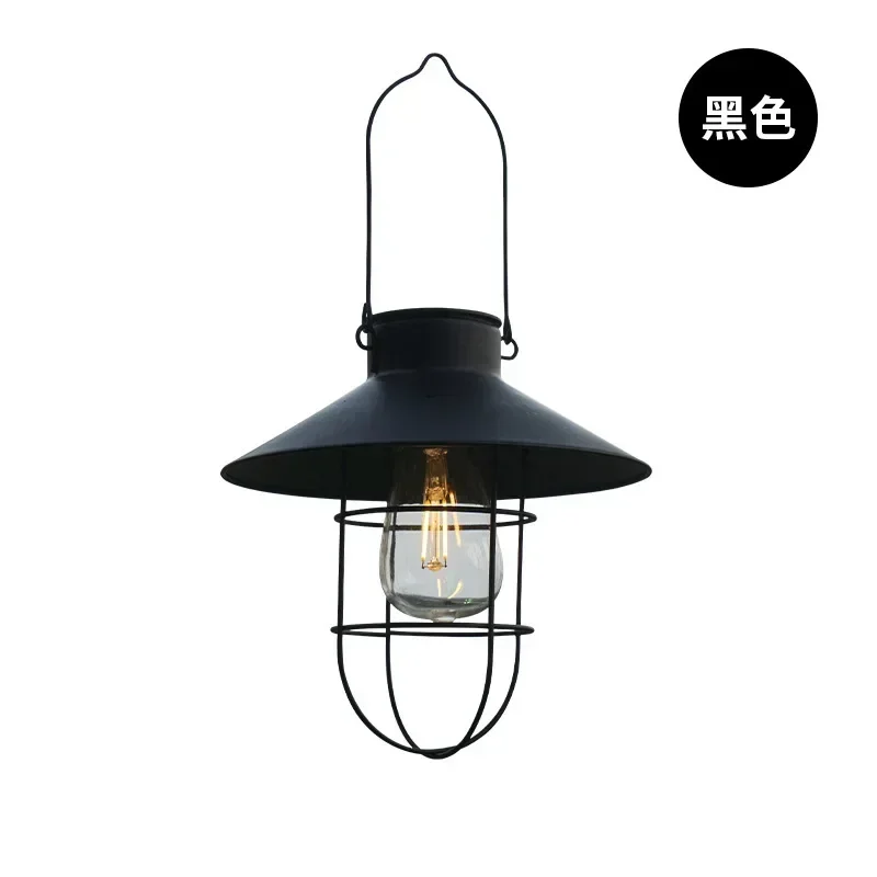 Solar Lantern Lamp Outdoor Hanging Tent Lamp Waterproof Vintage Metal Solar Lights with Tungsten Bulb for Patio Garden Decor image 2
