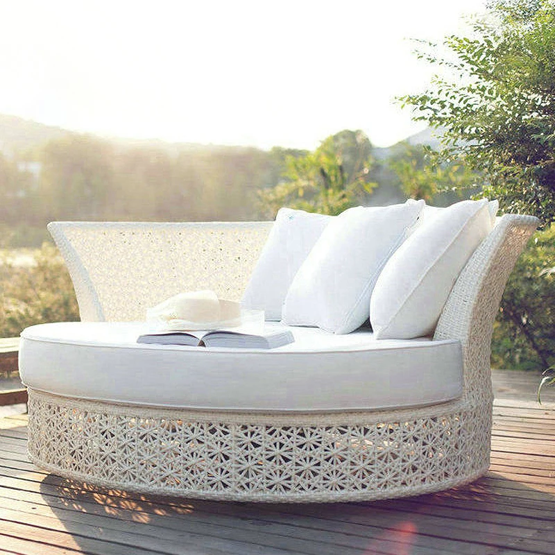 

Outdoor bed, courtyard bed, villa, swimming pool, resort, beach, rattan bed, balcony, lunch break, round bed, rattan bed