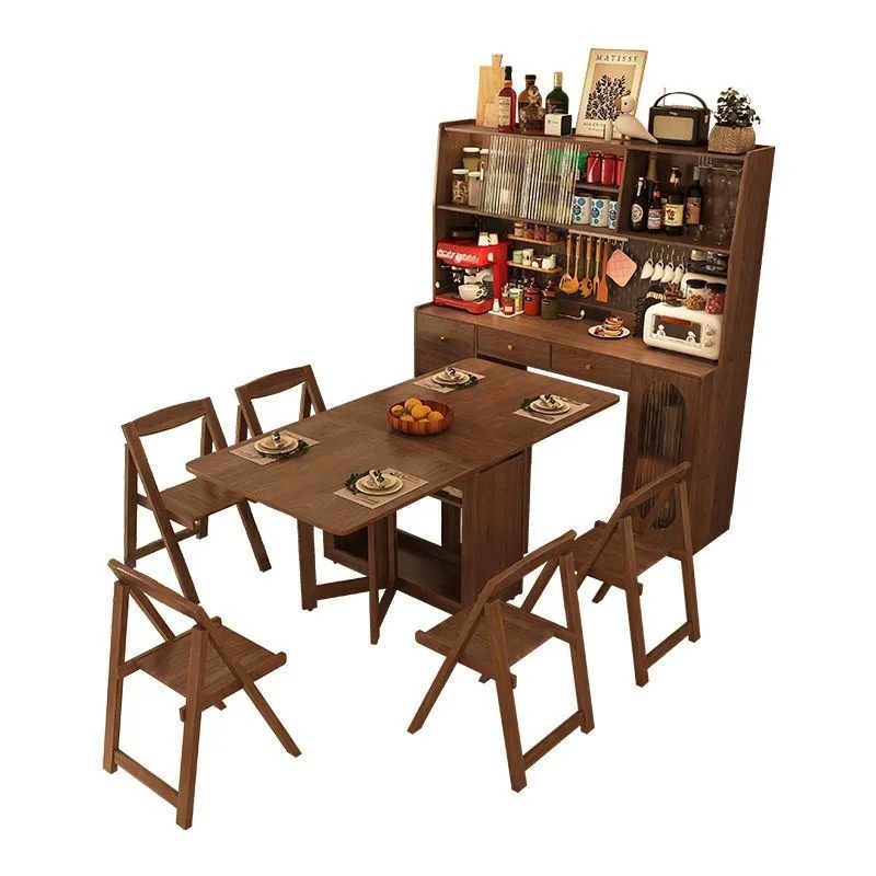 

All solid wood, side cabinet, folding, dining table, integrated, retractable, mobile, household