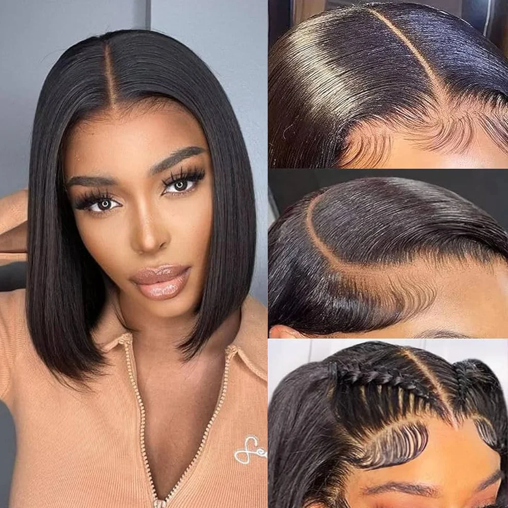 

Bob Wig 100% Brazilian Human Hair 4x4 Straight HD Lace Front Wigs Glueless 200% Density Pre Plucked Baby Hair wig For Women
