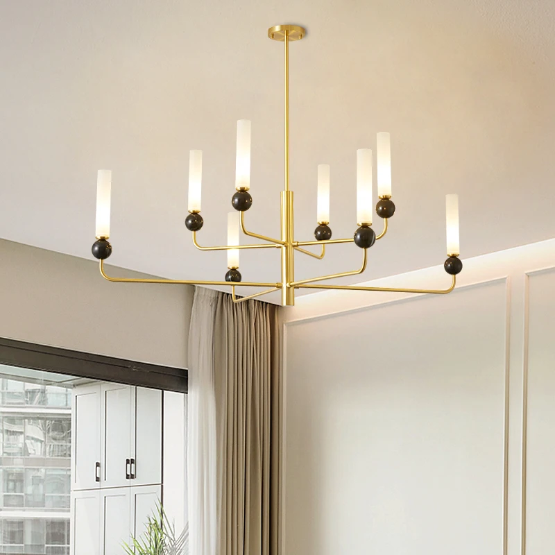 

Full copper living room pendant light, luxurious Nordic modern minimalist marble dining room master bedroom lighting fixtures