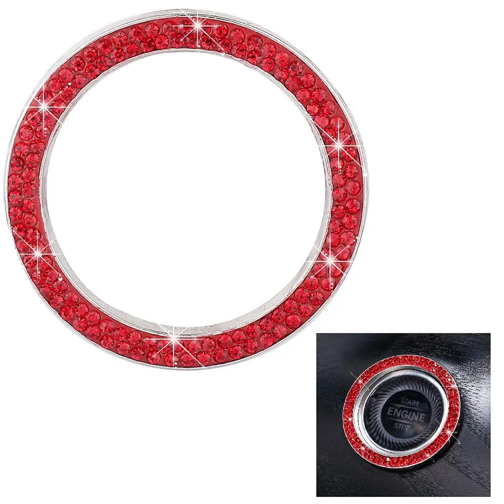 

2PCS Car Engine Start Ring Bling Decoration Red Starter Button Cover Easy Stick Lasting Use Car Ignition Bling Sticker