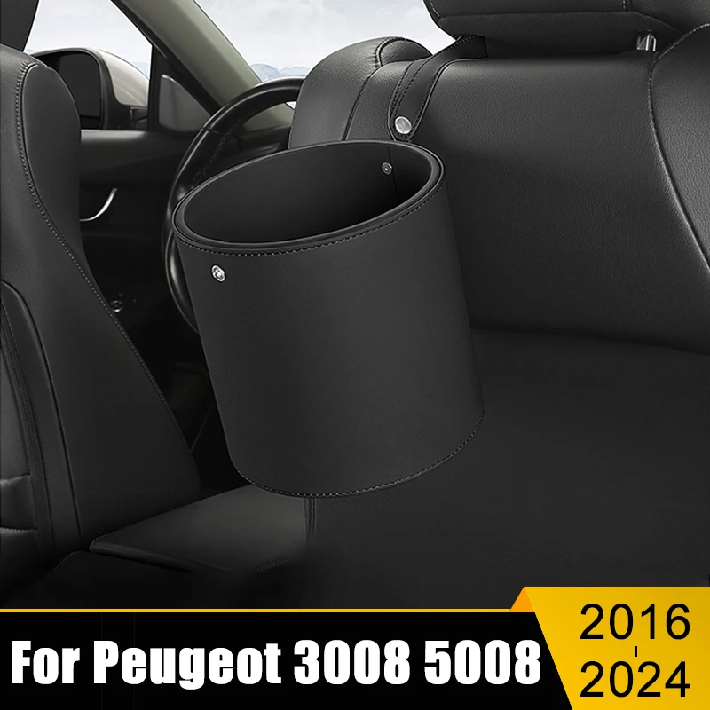 

For Peugeot 3008 5008 GT 2016 2017 2018 2019 2020 2021 2022 2023 Car Circular Trash Can Garbage Pocket Sundries Bin Organizer