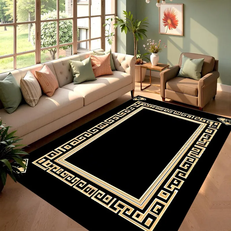 Greek Key Geometric Border Style Area Rug for Living Room Bedroom Home Interior Decor New Year Holiday and Thanksgiving Day